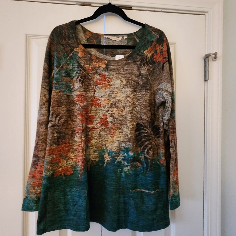 Soft Surroundings Mystical Blooms Tunic - Teal Multi Size XL